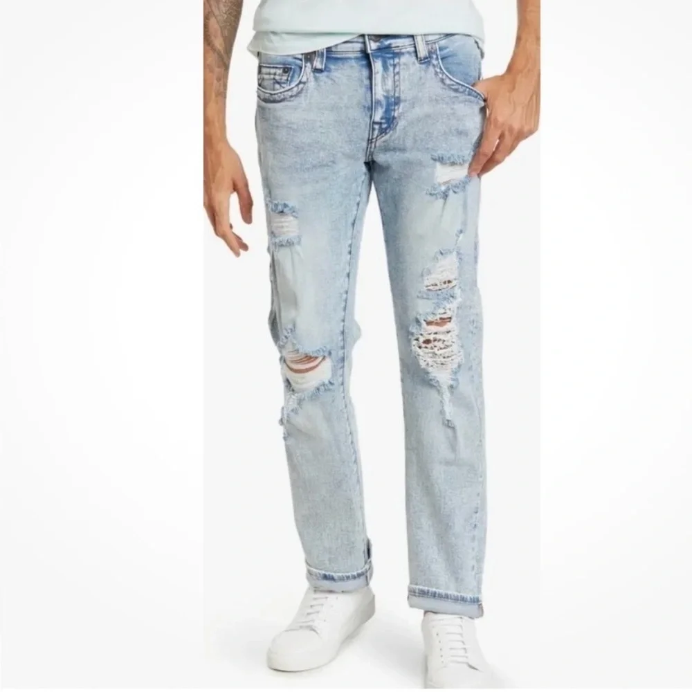 True Religion Geno Relaxed Slim Straight Jean Light Green stitch Men 34 X 32 NEW